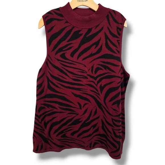 JM Collection women's wine red animal print sleeveless high neck Sweater - Picture 1 of 7